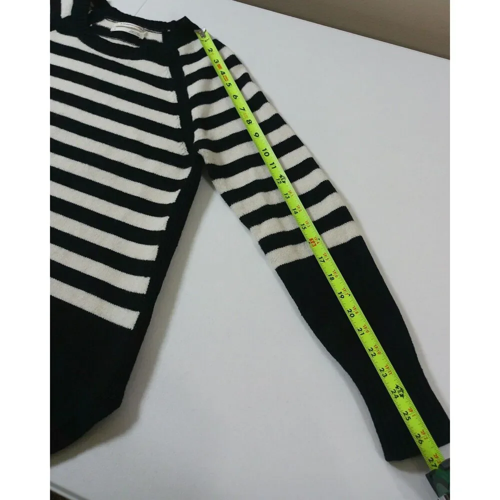 Anthropologie Black White Striped Knit Sweater Small Coastal Preppy Crewneck